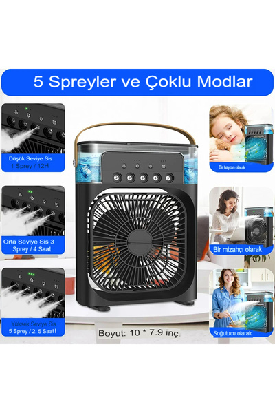 EN SİGA Ledli Fan Buzlu Hava Serinletici Vantilatör Fan Taşınabilir Su Püskürtmeli Klima