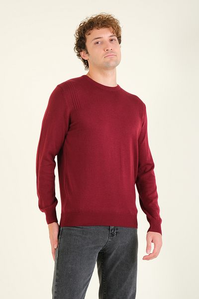 Giyim Dünyası Claret Red Men's Sweater - Ribbed, Crew Neck