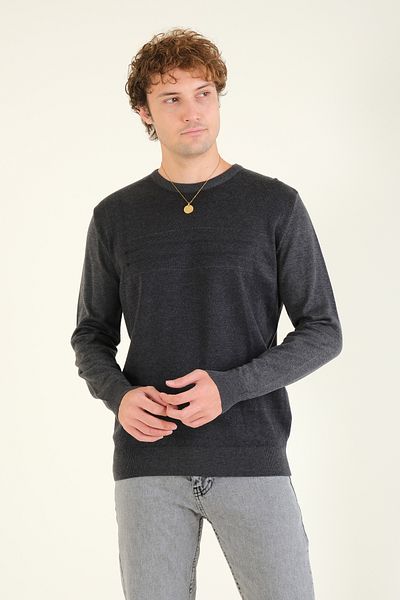 Giyim Dünyası Ανδρικό πουλόβερ με σχέδιο Anthracite - Crew Neck