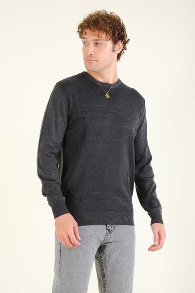 Giyim Dünyası Ανδρικό πουλόβερ με σχέδιο Anthracite - Crew Neck