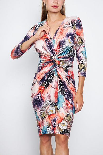 ESPİNA Women's Front Twisted Digital Printed Mini Dress