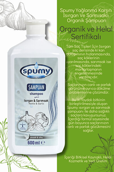 Spumy Yağlanma ve Dökülme Karşıtı Isırgan Ve Sarmısaklı 2'li Organik Şampuan - 600 ML x 2
