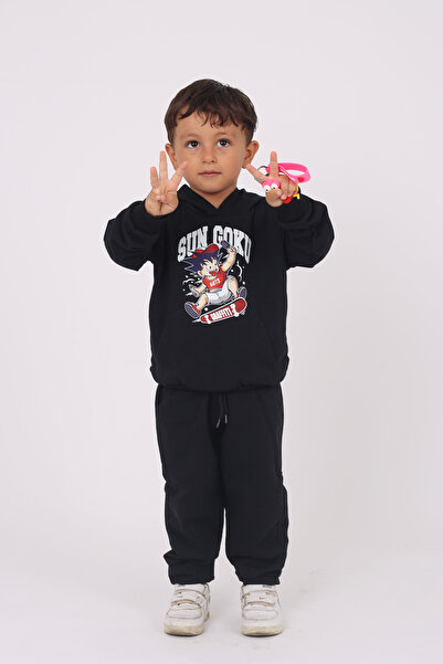 armicem Σετ φόρμας 2 τεμαχίων για αγόρια με στάμπα Sun Goku - Τσέπη καγκουρό και κουκούλα