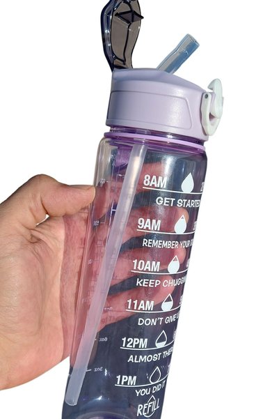 homeneeds 750ml Leak-Proof Plastic Sports Student Motivational Water Bottle with Straw