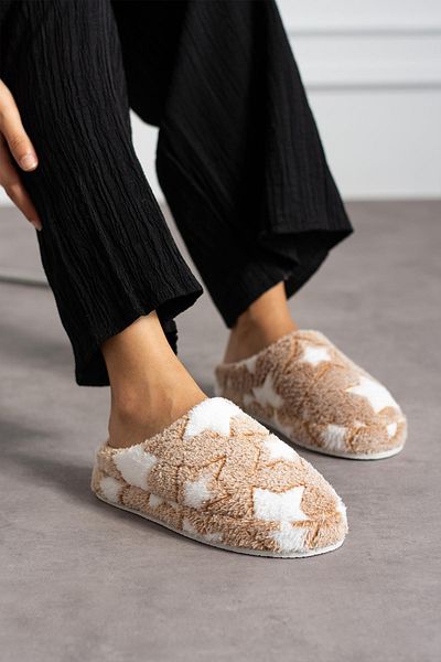 Moda Frato YILDIZ PELUŞ Χειμερινές Γυναικείες Παντόφλες Σπιτιού - Ήσυχη Σόλα