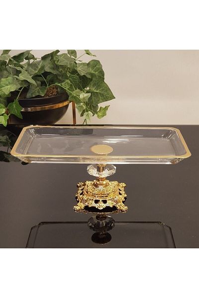atabey home Cast Iron Footed Serving Plate with Gilt Detail