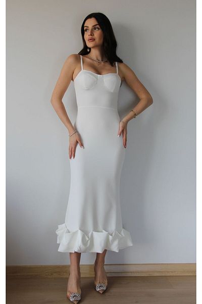 Julidress Premium μακρύ φόρεμα Julidress Λευκή με στραπένια φούστα