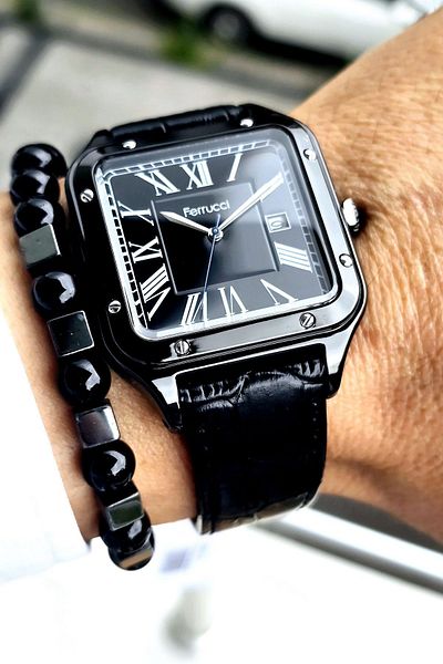 Ferrucci Men's Wristwatch - 2 Years Warranty, Leather Band, Steel Case, 3 ATM Waterproof, Bracelet Gift
