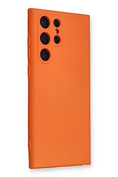 Hatreds Samsung Galaxy S22 Ultra Uyumlu İçi Kadife Mat Renkli Kamera Korumalı Kılıf - Turuncu