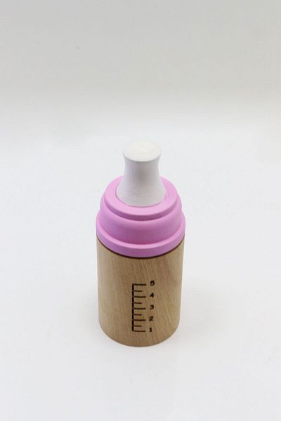 Monchi Wooden Baby Bottle, Toy Decorative Gift Baby Bottle Pink Color