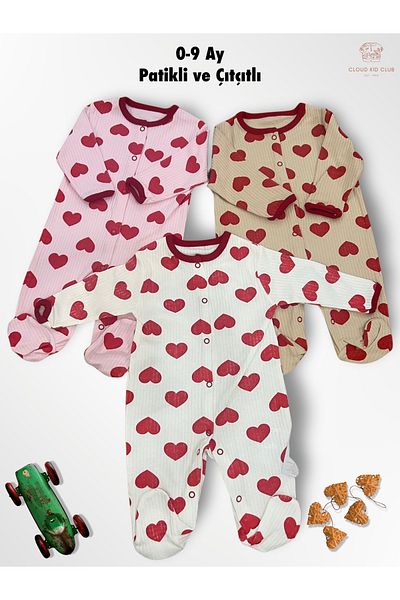cloudkidclub Cute Red Overalls Set of 3 for 0-18 Months Baby - 100% Cotton (Unisex)