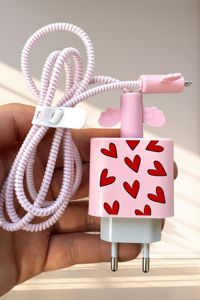 WANNA PROTECT iPhone 20W Uyumlu Sevimli Şarj Başlığı Adaptörü Koruma Kablo Ko...