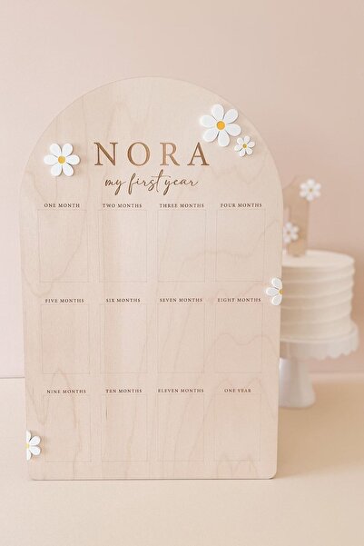 AŞKTOPLARIM My First Year- Kişiye Özel Benim Ilk Yılım Papatya Temalı Ahşap B...