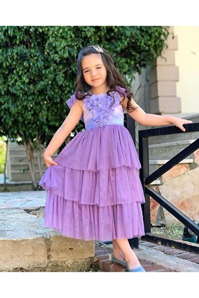 nisaykids Kız çocuk çiçek detaylı tüllü elbise