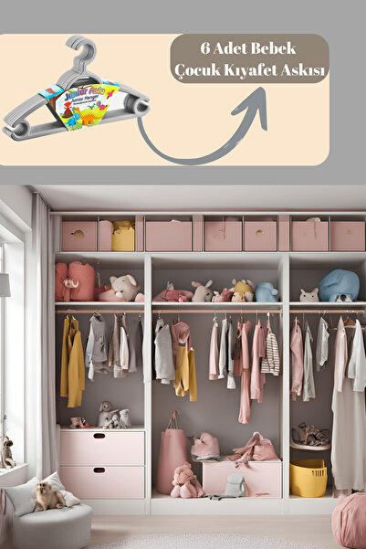Genel Markalar 6'Lı Bebek Elbise Askısı - Dolap Düzenleyici Çocuk Kıyafet Ask...