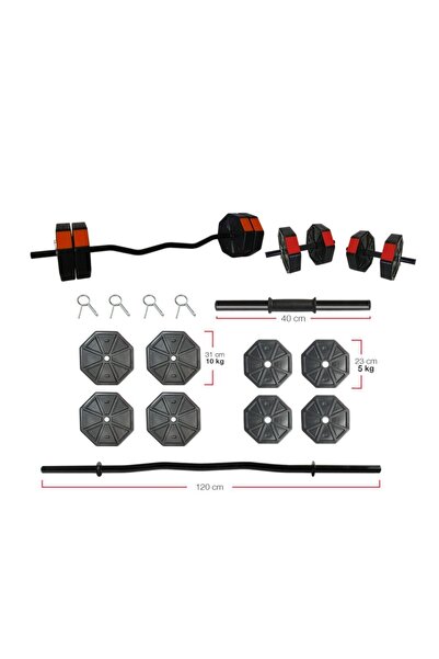TAN SPOR 60 Kg Z Barlı Dambıl - Ağırlık - Halter - Vücut Geliştirme Seti Kırm...