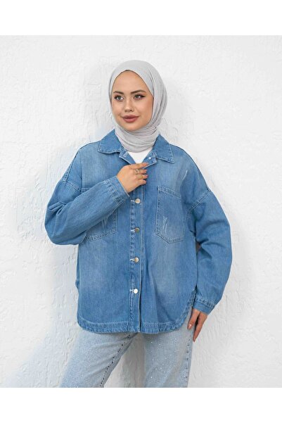 sorisso Oversize Denim Jacket with Ripped Detail