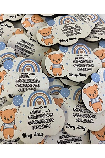 TUDESA DESIGN Nazar Dualı Balonlu Ayıcık Erkek Bebek Ahşap Magnet 30 Adet Ve ...