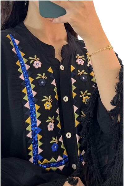 lovebox Shiny Tassel Style Embroidery Embroidered Relaxed Fit Dress - SMR-002