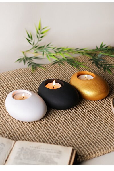 LALEZEN HOME 3 Renk Beton Mumluk (siyah Gold Beyaz)