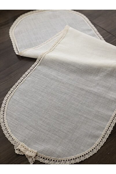 İpekce kanavice Linen Kumaş Dantelli Runner