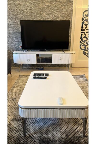 EVNESYA DESİNG ORTA SEHPA BEYAZ - GÜMÜŞ