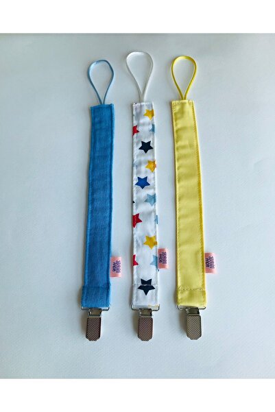 3 Lü Set Bebek Emzik Askısı - Emzik Zinciri - Emzik Tutacağı - % 100 Pamuk Kumaş -yıkanabilir