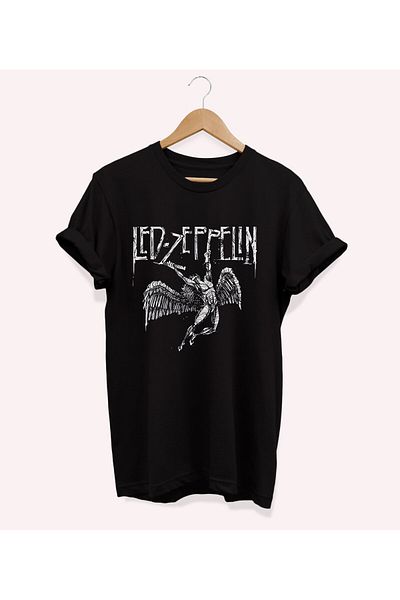 remonz Led Zepellin Patterned - 100% Cotton Crew Neck T-Shirt - Κανονικό μέγεθος