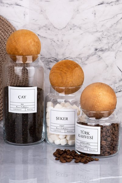 MODA OZY 3-Piece 1300/800/500 ml Tea & Sugar & Turkish Coffee Jar with Ball Lid Glass Storage Container