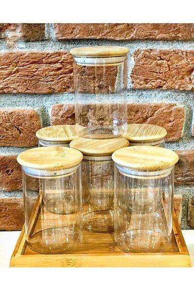 Balsa Grup 6 Pieces 200 ml Borosilicate Glass Jar - Vacuum with Bamboo Lid