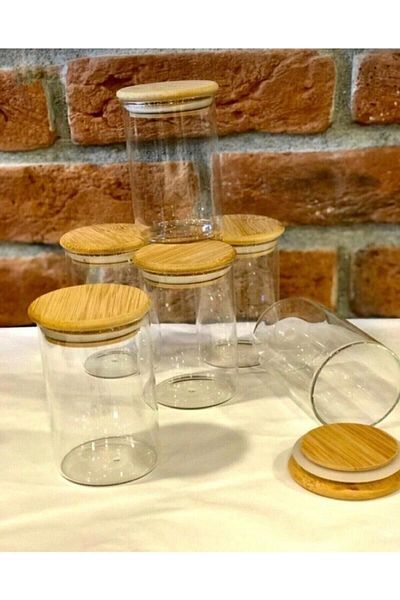 Balsa Grup 6 Pieces 200 ml Borosilicate Glass Jar - Vacuum with Bamboo Lid
