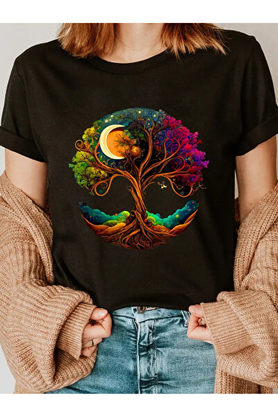 GALASHOP طاقم الرقبة شجرة نمط تي شيرت