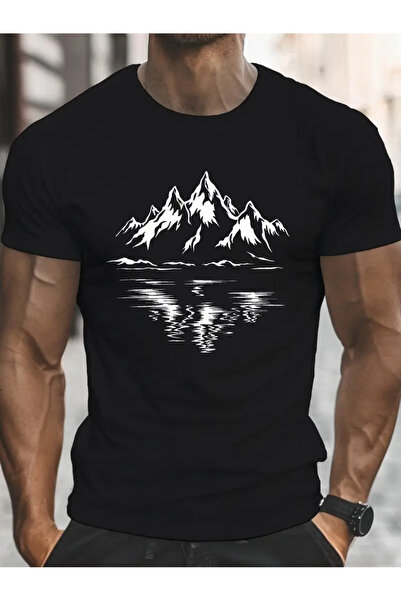 GALASHOP تيشيرت رجالي بأكمام قصيرة - منظر للجبال، رقبة دائرية