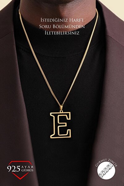 JEMIRA Erkek Büyük Harfli Kolye Kişiye Özel 925 Ayar Gümüş Altın Renk Gurmet ...