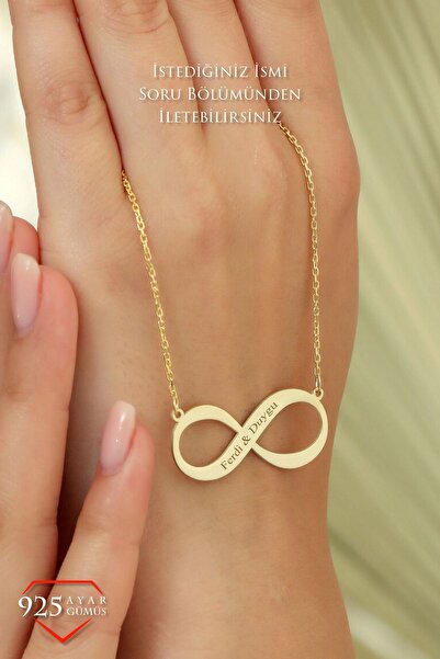 JEMIRA Çift İsimli Sonsuzluk Kadın Gümüş Kolye Kişiye Özel Tasarım 14k Altın ...