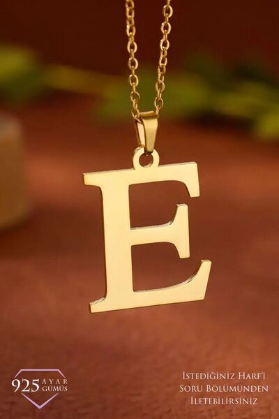 JEMIRA Kadın E Harfli Gümüş Kolye 925 Ayar Gold Kaplama