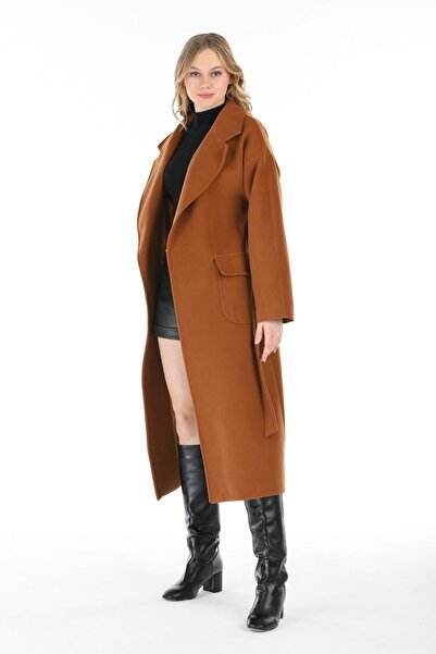 Pitti Kadın Taba Erkek Yaka Uzun Kaban 70601