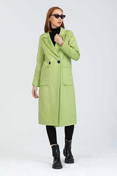Pitti Women's Pistachio Green Stamped Buttoned Coat 70581