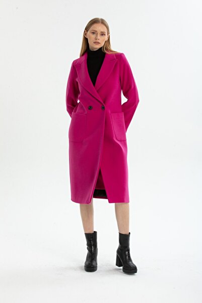 Pitti Women's Fuchsia Stamped Buttoned Coat 70581