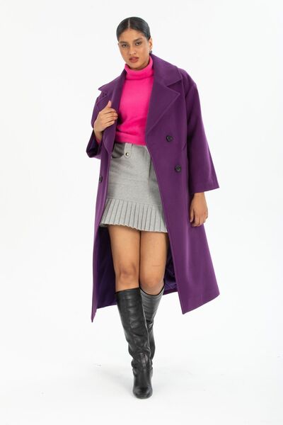Pitti Women's Purple BLACK Buttoned Oversize Lined Coat