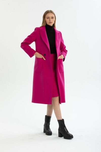 Pitti Women's Fuchsia Stamped Buttoned Coat 70581