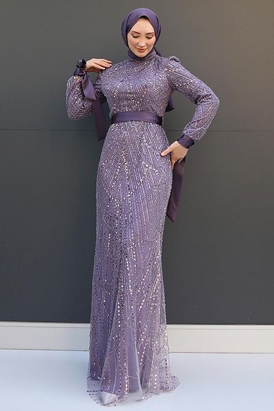 GİZ AGİYİM Βραδινό φόρεμα Dark Lilac Zerda Hijab