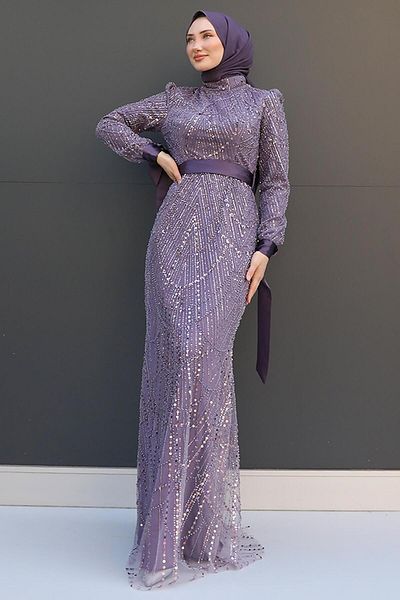 GİZ AGİYİM Βραδινό φόρεμα Dark Lilac Zerda Hijab
