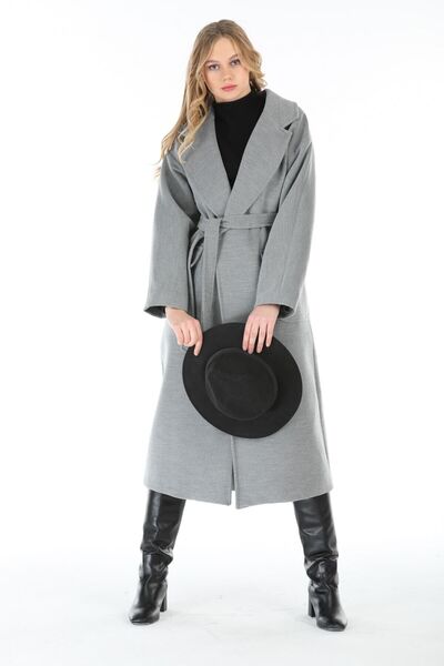 Pitti Men's Collar Gray Long Women's Coat - 70601