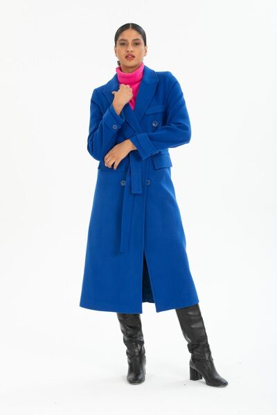 Pitti Women's Open Saks Stamped Buttoned Belted Pocket Coat 70607