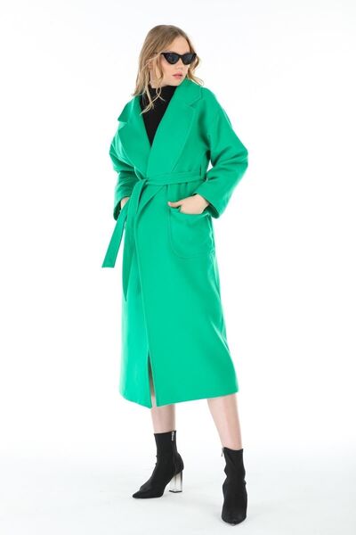 Pitti Kadın Çimen Yeşili Erkek Yaka Uzun Kaban 70601