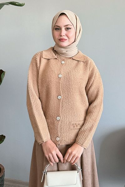 InStyle سترة صوفية بجيب مطرز بلون الجمل
