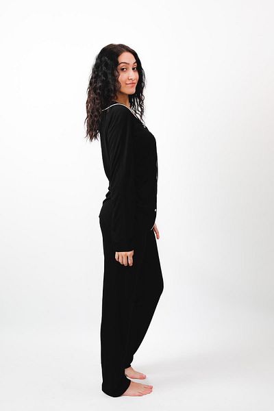 cotonhause Set de pijamale cu guler cămașă neagră - mânecă lungă și nasturi în față 14496