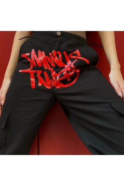 Generic Brand Y2k Minus Grunge Two Detail Wide Leg Baggy Jeans with Cargo Pockets Deepwatergrunge