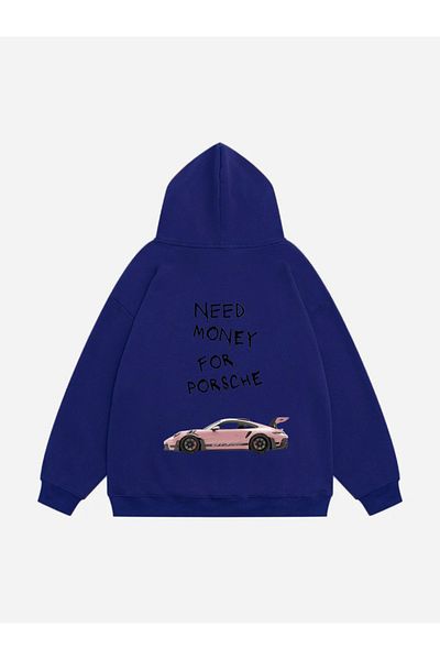 Mad&Calf Унисекс голям суитшърт с качулка и щампа Porsche